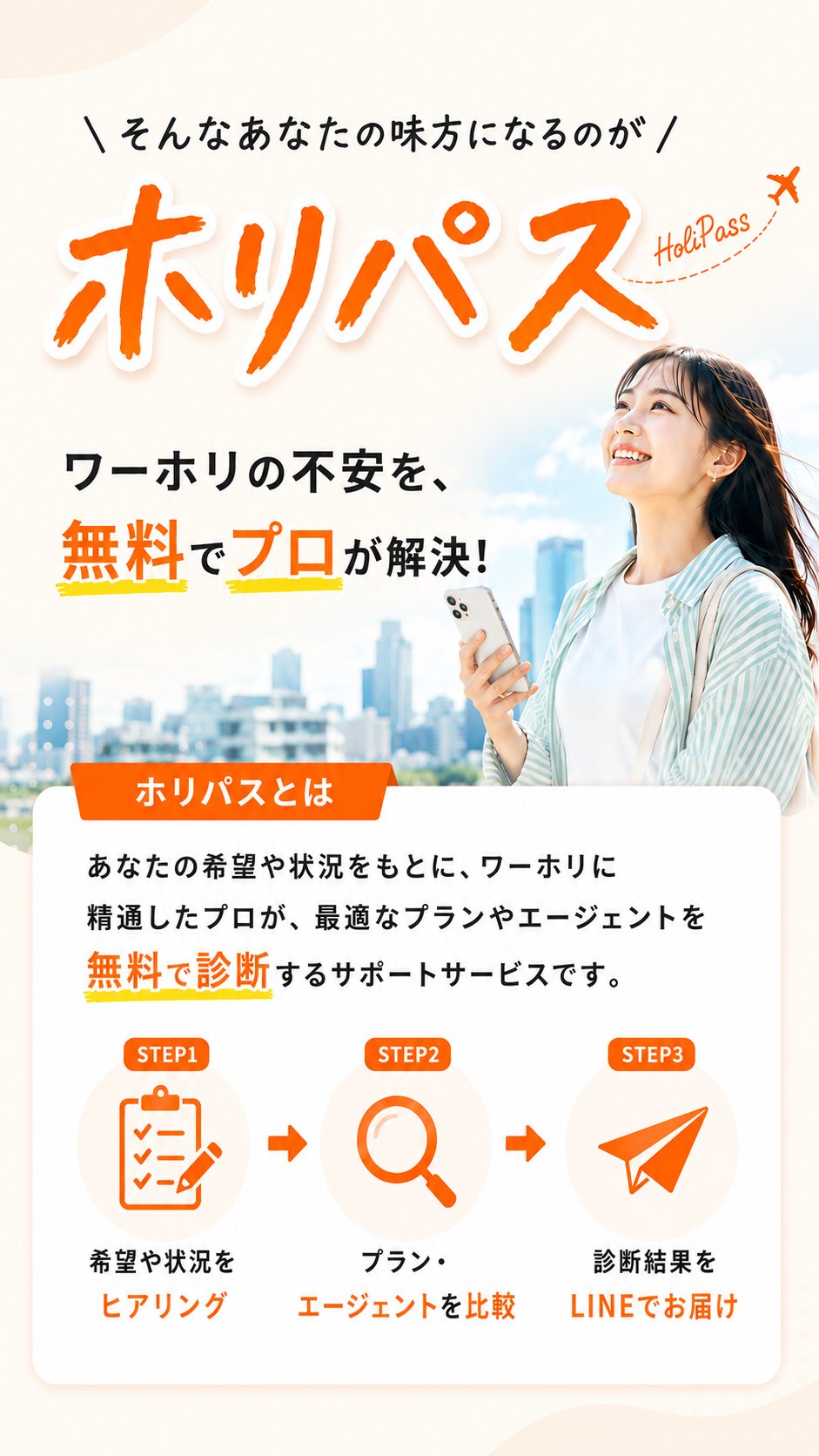 そんなあなたの味方になるのがホリパス。ワーホリの不安を、無料でプロが解決